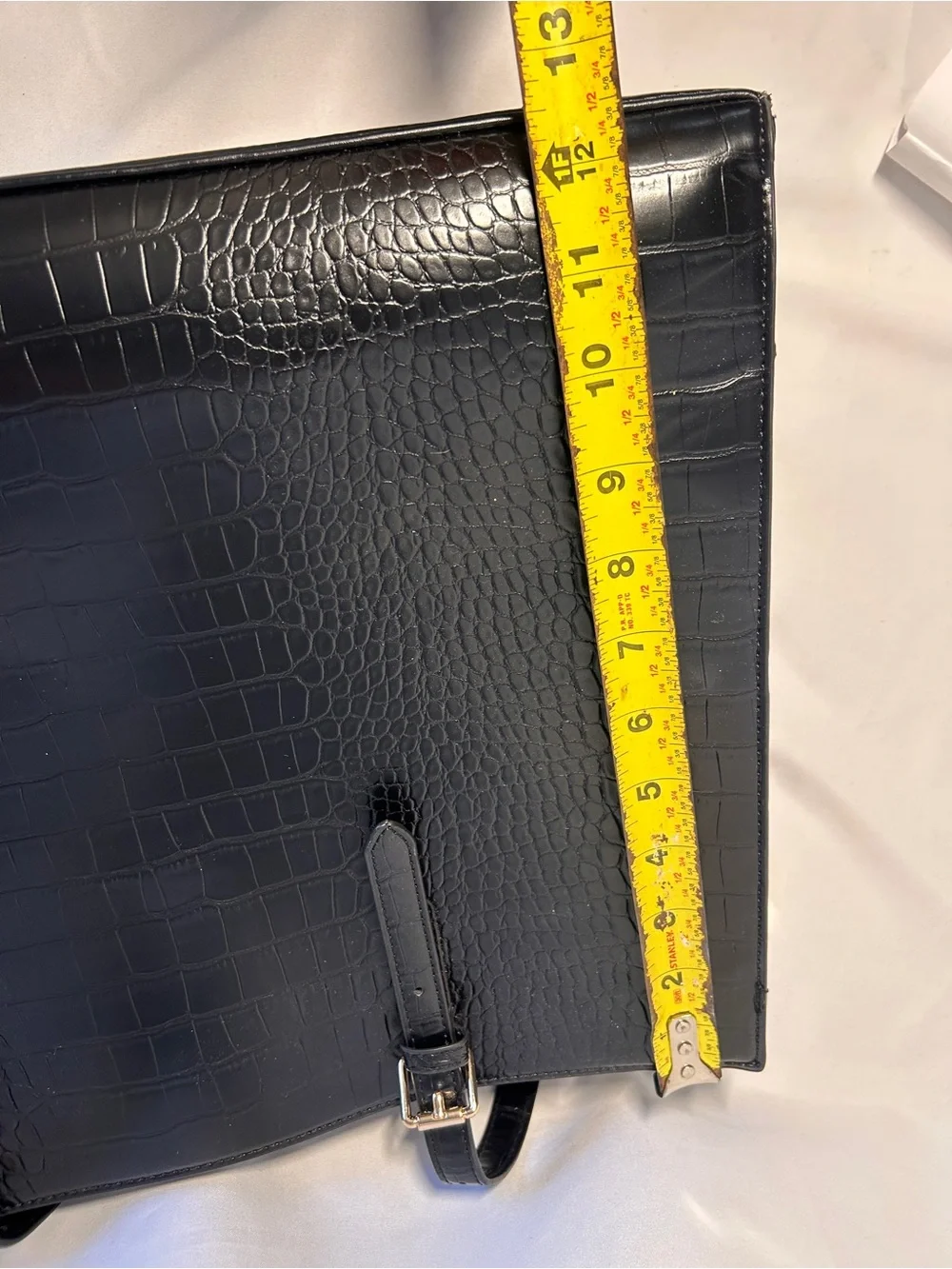 Black Croc Embossed Laptop Tote Bag | Faux Leather Work Business Bag